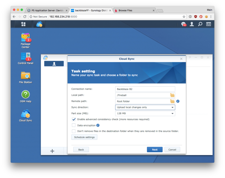 Backblaze backup for synology